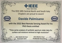 IEEE-GRS29-Italy’s 2022 Best Remote Sensing Award to Davide Palmisano for his PhD Thesis carried out at IREA
